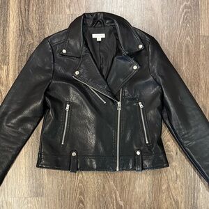 Topshop Women's Black Leather Moto Jacket